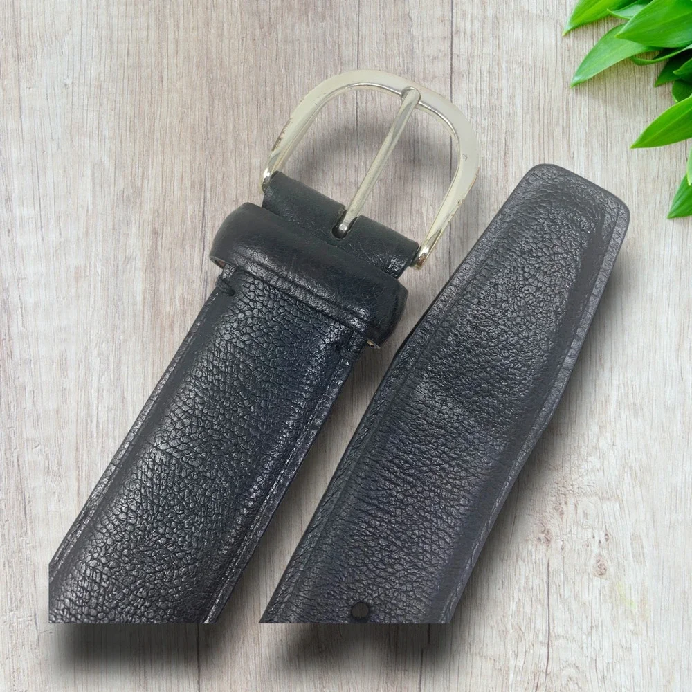 Vintage Fullum & Holt Canada Sz 38 Black Leather Dress Belt Silver Tone Buckle